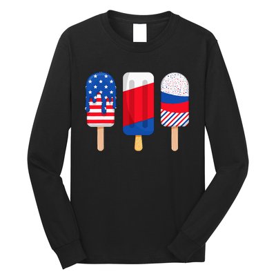 Funny Patriotic Wo 4th Of July Ice Cream Pop Long Sleeve Shirt