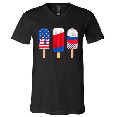 Funny Patriotic Wo 4th Of July Ice Cream Pop V-Neck T-Shirt