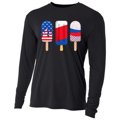 Funny Patriotic Wo 4th Of July Ice Cream Pop Cooling Performance Long Sleeve Crew