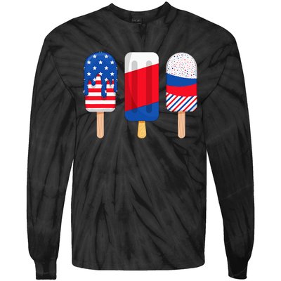 Funny Patriotic Wo 4th Of July Ice Cream Pop Tie-Dye Long Sleeve Shirt