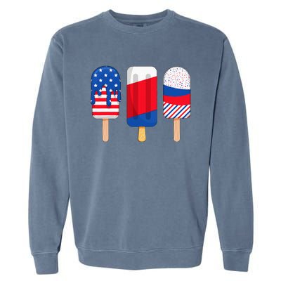 Funny Patriotic Wo 4th Of July Ice Cream Pop Garment-Dyed Sweatshirt