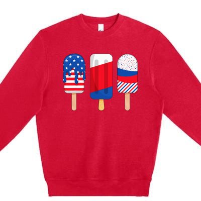 Funny Patriotic Wo 4th Of July Ice Cream Pop Premium Crewneck Sweatshirt