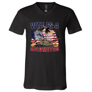 Funny Political Wtf Is A Kilometer Usa American 4th Of July V-Neck T-Shirt