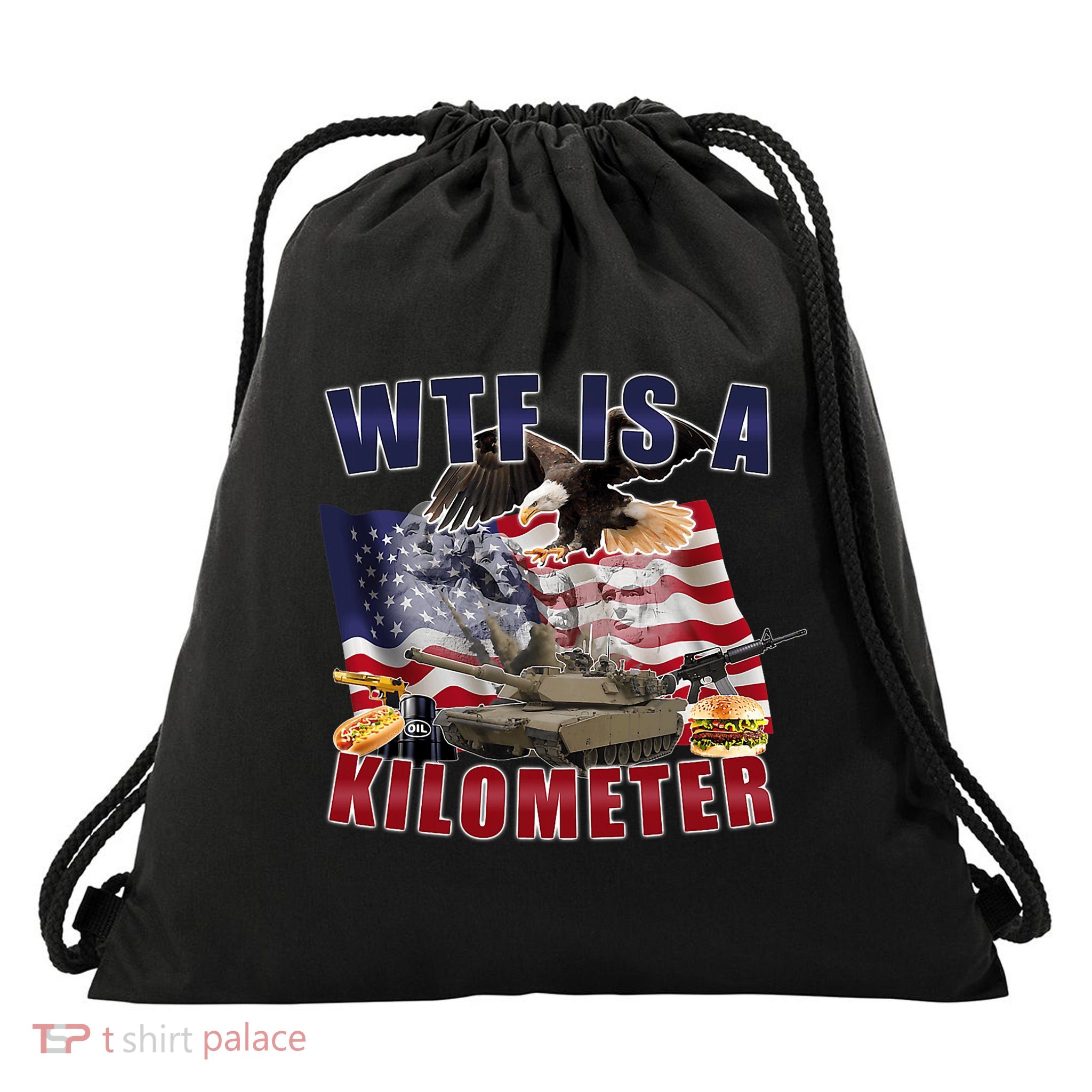 Funny Political Wtf Is A Kilometer Usa American 4th Of July Drawstring Bag