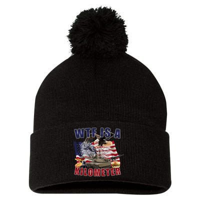 Funny Political Wtf Is A Kilometer Usa American 4th Of July Pom Pom 12in Knit Beanie