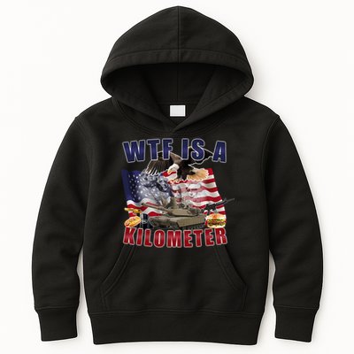 Funny Political Wtf Is A Kilometer Usa American 4th Of July Kids Hoodie
