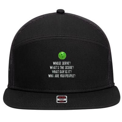 funny pickleball whose serve league pickleball team 7 Panel Mesh Trucker Snapback Hat