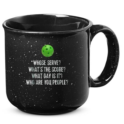 funny pickleball whose serve league pickleball team 15oz Campfire Ceramic Mug