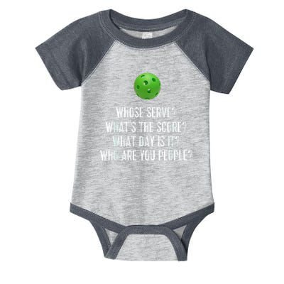funny pickleball whose serve league pickleball team Infant Baby Jersey Bodysuit