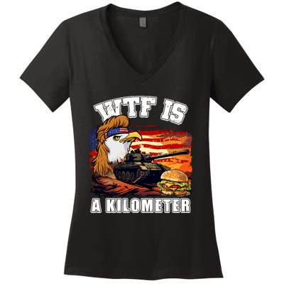 Funny Patriotic Wtf Is A Kilometer Women's V-Neck T-Shirt