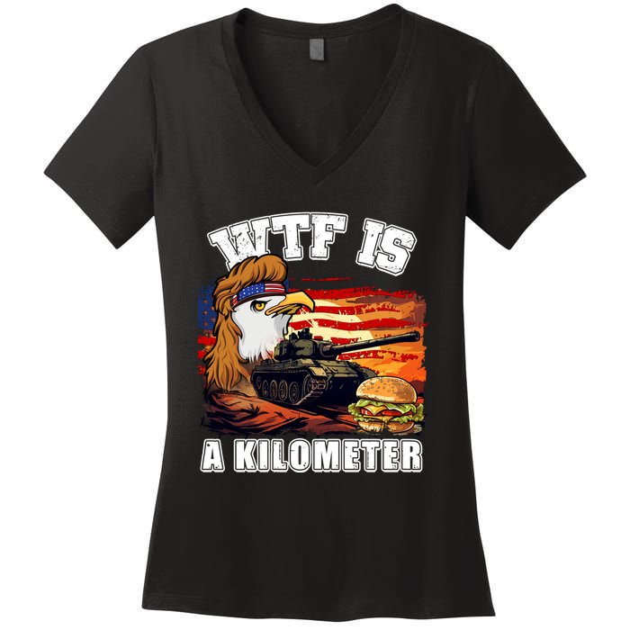 Funny Patriotic Wtf Is A Kilometer Women's V-Neck T-Shirt