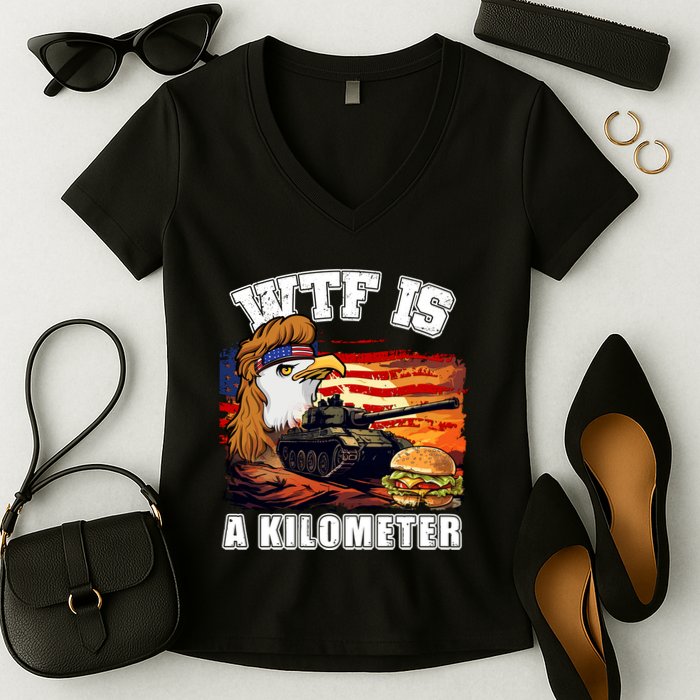 Funny Patriotic Wtf Is A Kilometer Women's V-Neck T-Shirt