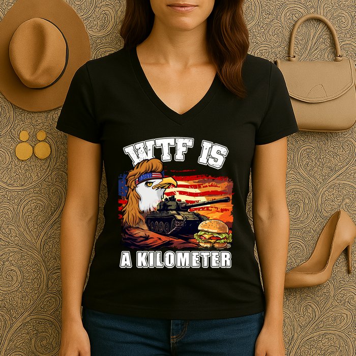 Funny Patriotic Wtf Is A Kilometer Women's V-Neck T-Shirt