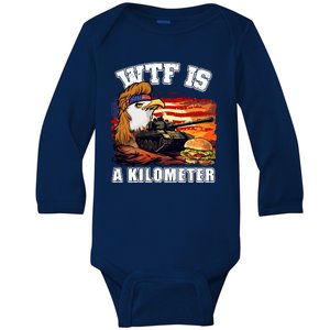 Funny Patriotic Wtf Is A Kilometer Baby Long Sleeve Bodysuit