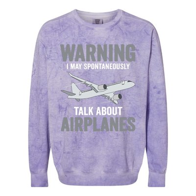 Funny Pilot Warning May Spontaneously Talk About Airplanes Colorblast Crewneck Sweatshirt