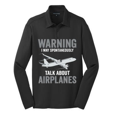 Funny Pilot Warning May Spontaneously Talk About Airplanes Silk Touch Performance Long Sleeve Polo