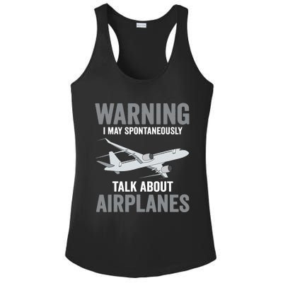 Funny Pilot Warning May Spontaneously Talk About Airplanes Ladies PosiCharge Competitor Racerback Tank