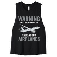 Funny Pilot Warning May Spontaneously Talk About Airplanes Women's Racerback Cropped Tank