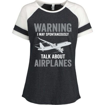 Funny Pilot Warning May Spontaneously Talk About Airplanes Enza Ladies Jersey Colorblock Tee