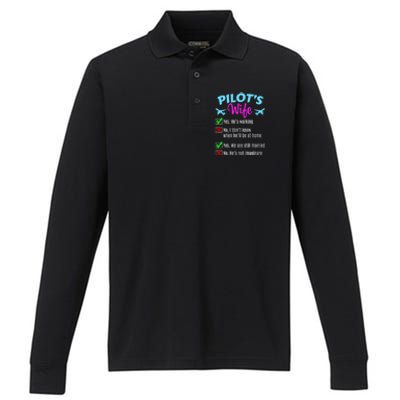 Funny Pilots Wife Gift Performance Long Sleeve Polo