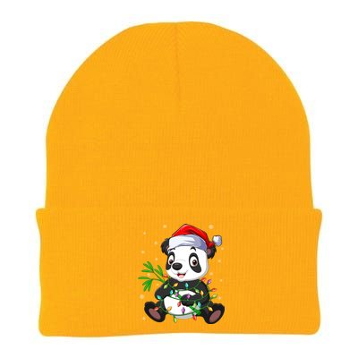 Funny Panda Xmas Lighting Matching Santa Hat Panda Christmas Gift Knit Cap Winter Beanie