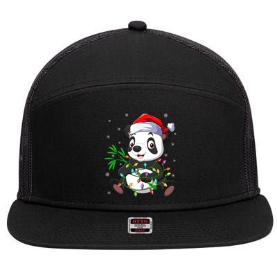 Funny Panda Xmas Lighting Matching Santa Hat Panda Christmas Gift 7 Panel Mesh Trucker Snapback Hat