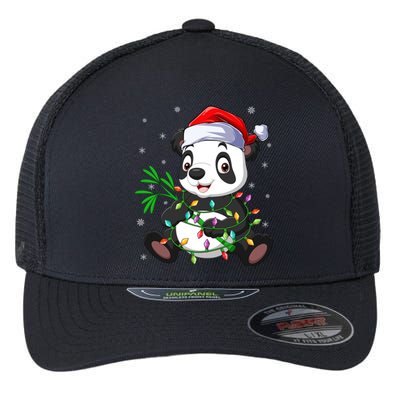 Funny Panda Xmas Lighting Matching Santa Hat Panda Christmas Gift Flexfit Unipanel Trucker Cap