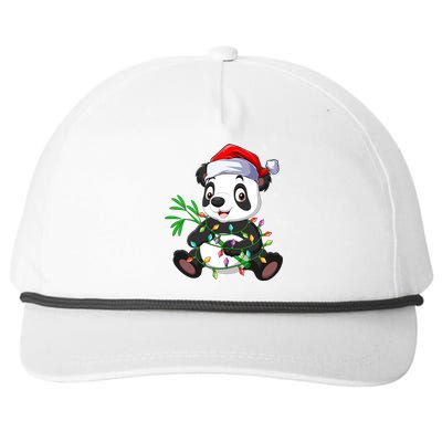 Funny Panda Xmas Lighting Matching Santa Hat Panda Christmas Gift Snapback Five-Panel Rope Hat