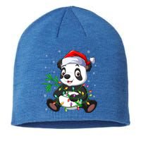 Funny Panda Xmas Lighting Matching Santa Hat Panda Christmas Gift Sustainable Beanie