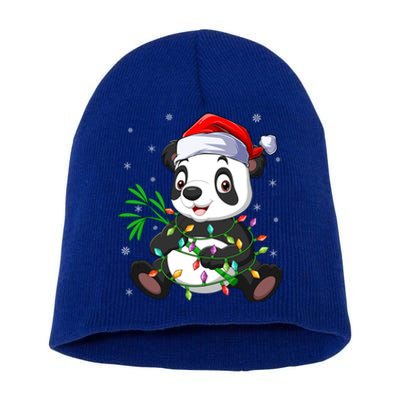 Funny Panda Xmas Lighting Matching Santa Hat Panda Christmas Gift Short Acrylic Beanie