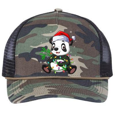 Funny Panda Xmas Lighting Matching Santa Hat Panda Christmas Gift Retro Rope Trucker Hat Cap