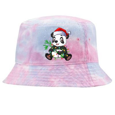 Funny Panda Xmas Lighting Matching Santa Hat Panda Christmas Gift Tie-Dyed Bucket Hat