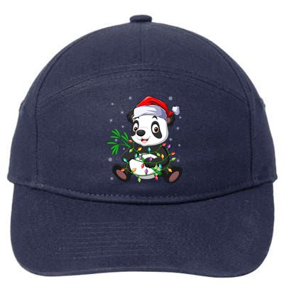 Funny Panda Xmas Lighting Matching Santa Hat Panda Christmas Gift 7-Panel Snapback Hat