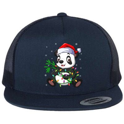 Funny Panda Xmas Lighting Matching Santa Hat Panda Christmas Gift Flat Bill Trucker Hat