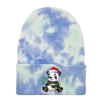 Funny Panda Xmas Lighting Matching Santa Hat Panda Christmas Gift Tie Dye 12in Knit Beanie