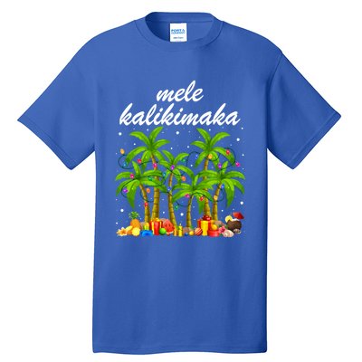 Funny Palm Xmas Lights Mele Kaliki Maka Merry Xmas Hawaiian Gift Tall T-Shirt