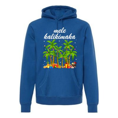 Funny Palm Xmas Lights Mele Kaliki Maka Merry Xmas Hawaiian Gift Premium Hoodie