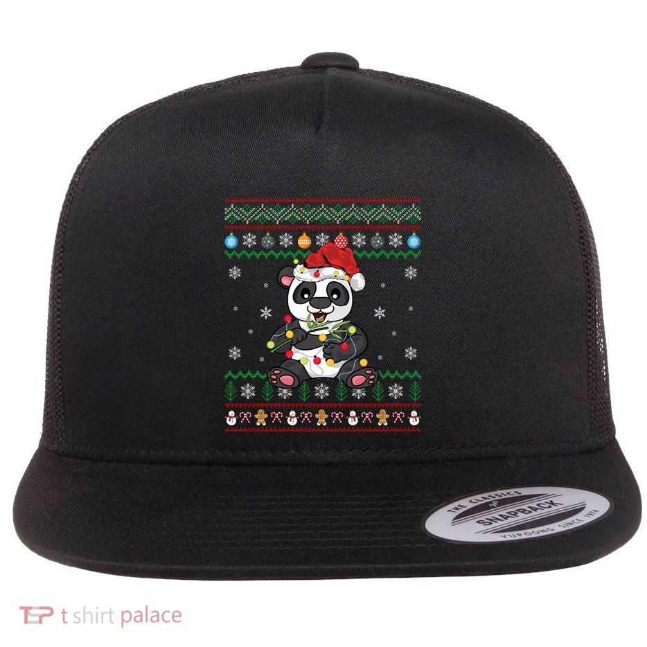 Funny Panda Xmas Gift Santa Hat Ugly Panda Christmas Gift Flatbill Hat