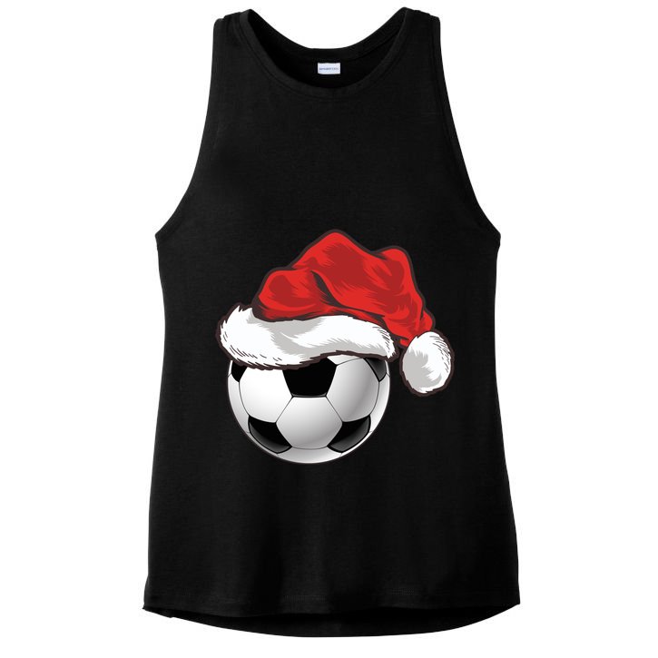 Football Player Xmas Gift Santa Hat Soccer Ball Christmas Gift Ladies PosiCharge Tri-Blend Wicking Tank