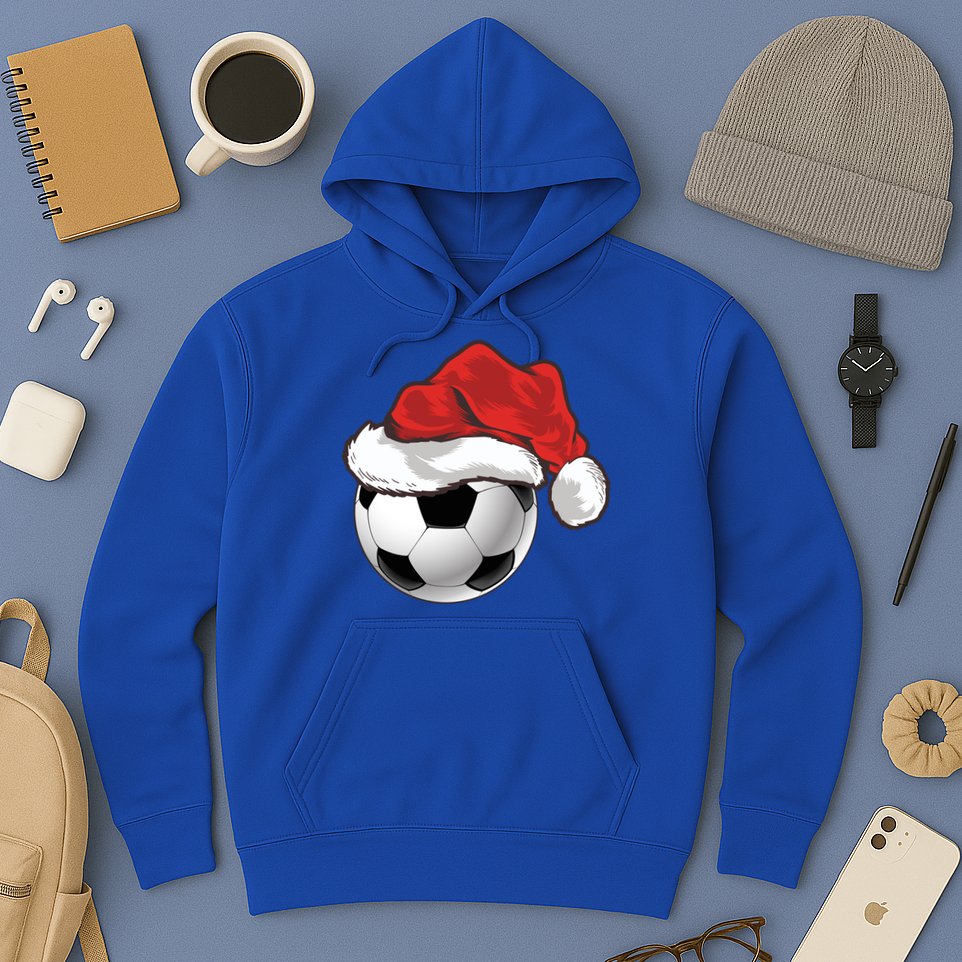 Football Player Xmas Gift Santa Hat Soccer Ball Christmas Gift Hoodie