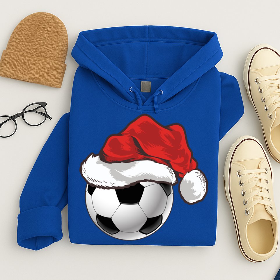 Football Player Xmas Gift Santa Hat Soccer Ball Christmas Gift Hoodie