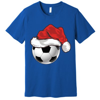 Football Player Xmas Gift Santa Hat Soccer Ball Christmas Gift Premium T-Shirt