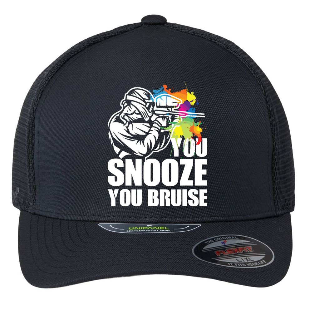 Funny Paintball You Snooze You Bruise Flexfit Unipanel Trucker Cap