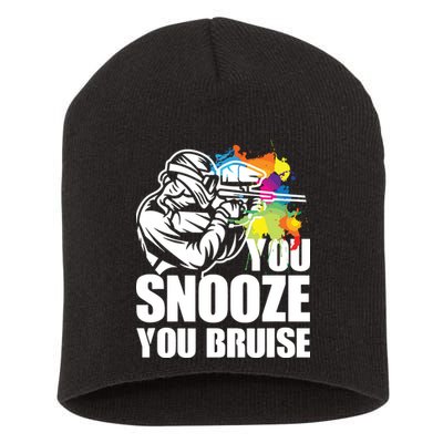 Funny Paintball You Snooze You Bruise Short Acrylic Beanie
