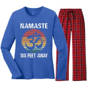 Funny Puns Yoga Social Distancing Namaste Six Feet Away Gift Women's Long Sleeve Flannel Pajama Set 