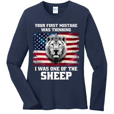 Freedom Patriot Your First Mistake Was Thinking I Was One Of The Sheep Ladies Long Sleeve Shirt