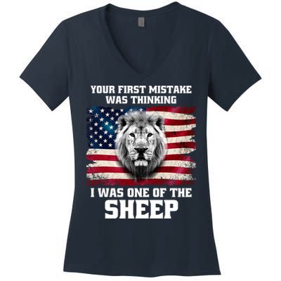 Freedom Patriot Your First Mistake Was Thinking I Was One Of The Sheep Women's V-Neck T-Shirt
