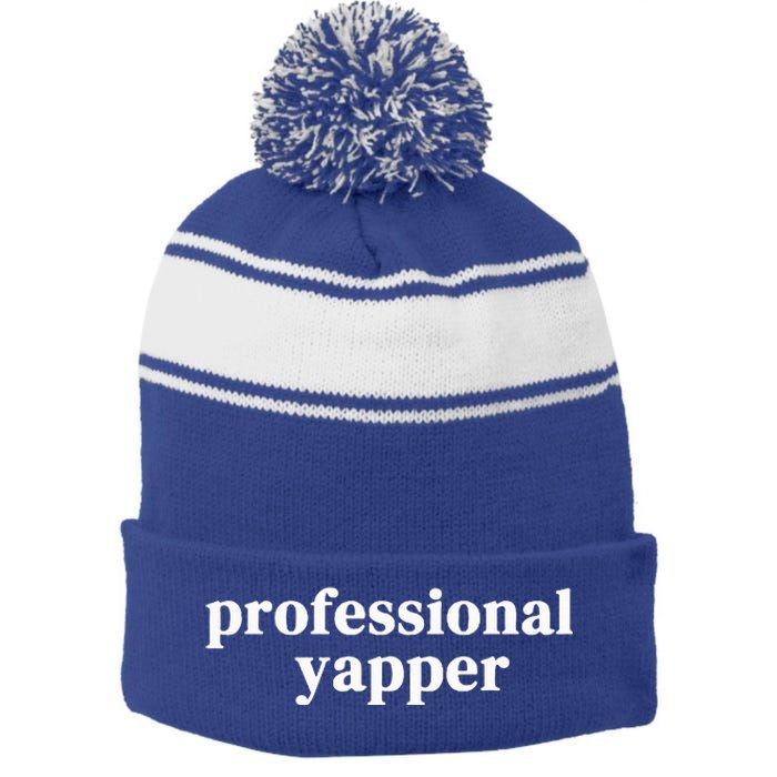 Funny Professional Yapper Certified Yapper Stripe Pom Pom Beanie