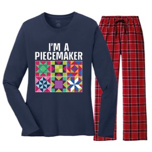 Funny Quilting Art For Quilter Sewer Women Moms Piecemaker Women's Long Sleeve Flannel Pajama Set 