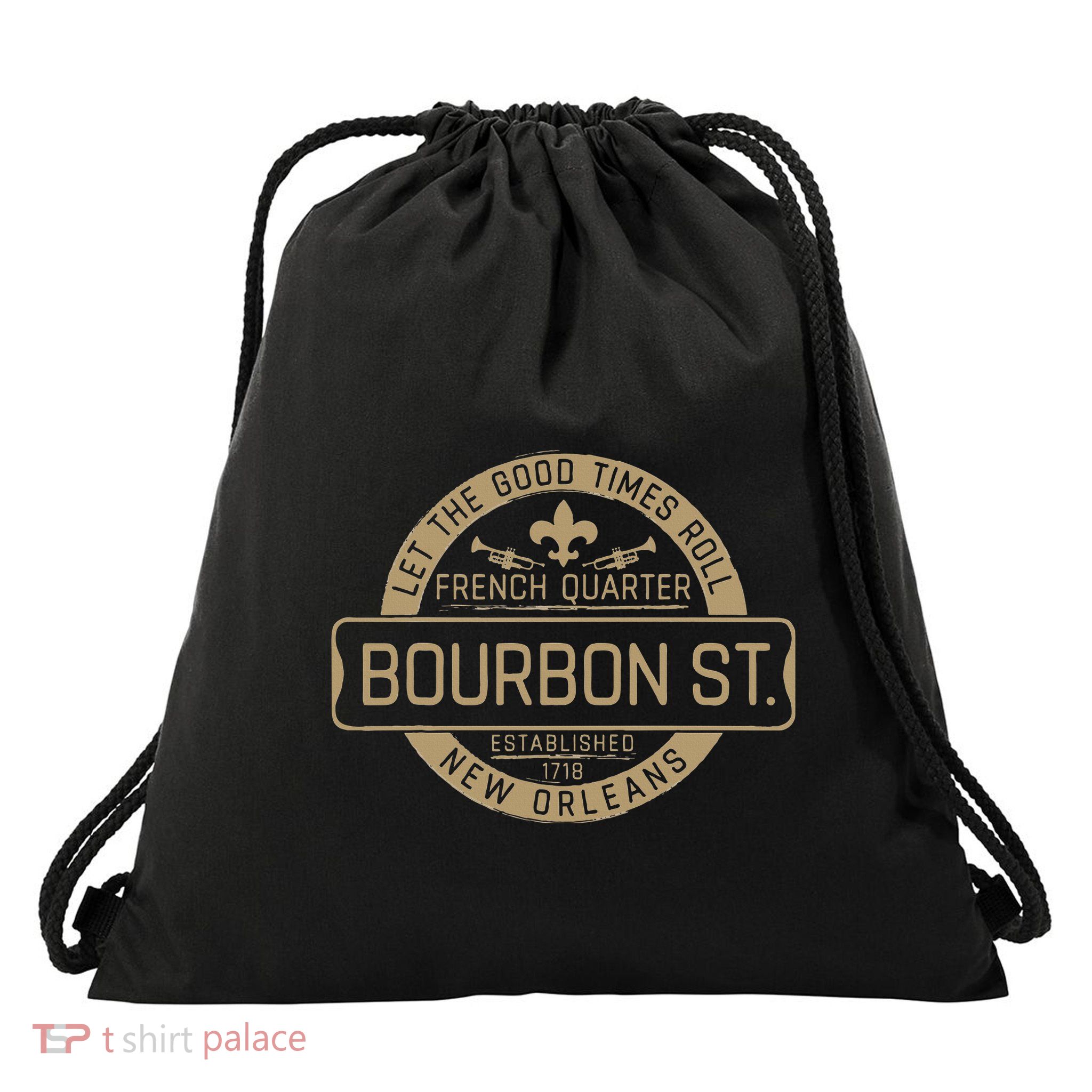 French Quarter Bourbon St New Orleans Fleur De Lis Souvenir Drawstring Bag